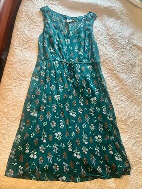 NWOT - Sleeveless Teal Mushroom & Floral Pattern Tie-Waist Dress, size L